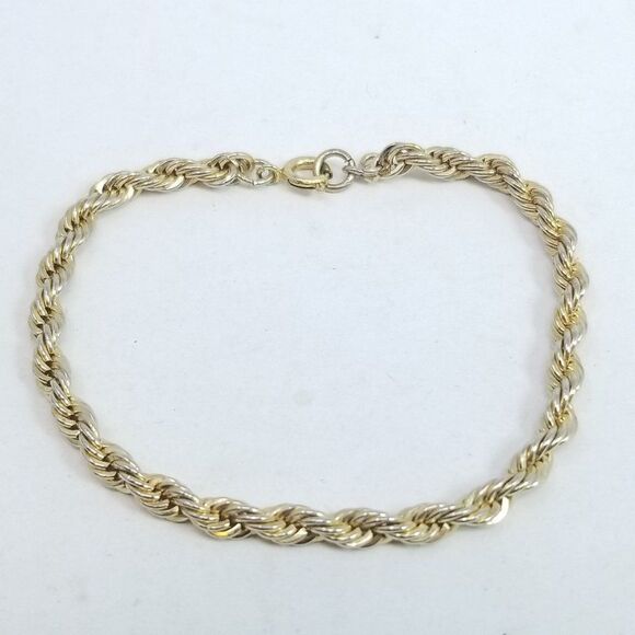 Vintage Simple Gold Tone Rope Twist Chain Bracelet, Skinny Stacking, Estate - Picture 5 of 5